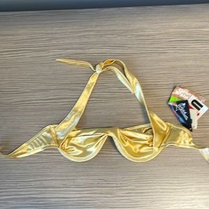 NWT Ujena beautiful luxe gold satin underwire halter bikini top in XSmall.